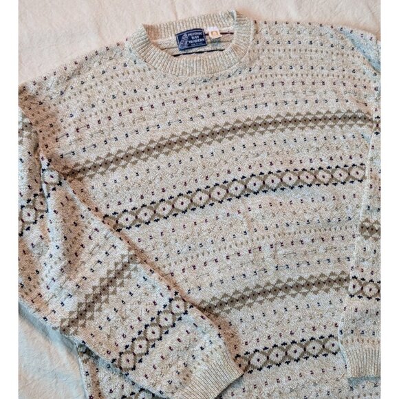 Peconic Bay Traders Vintage 80s Cotton Knit Fishermans Cottage Sweater XL USA - Picture 1 of 9